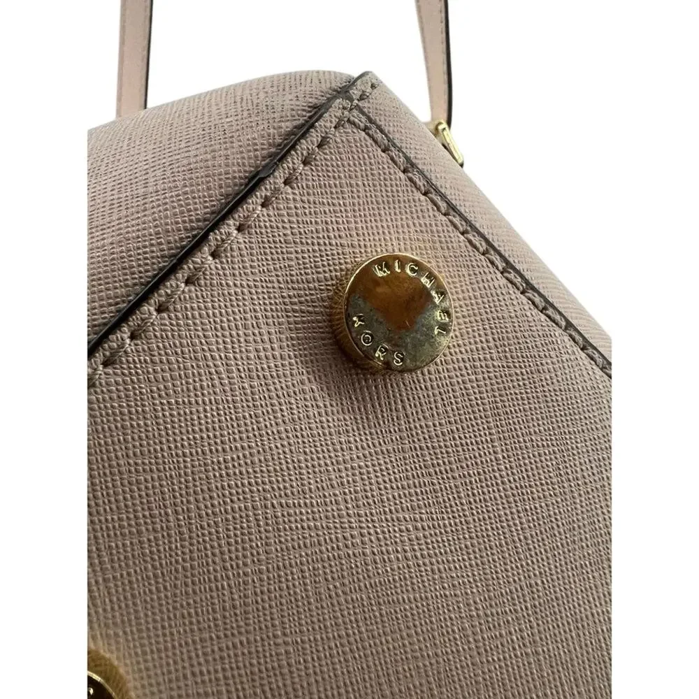 MICHAEL KORS Kellen Med Convertible Satchel Khaki Tan Beige Leather